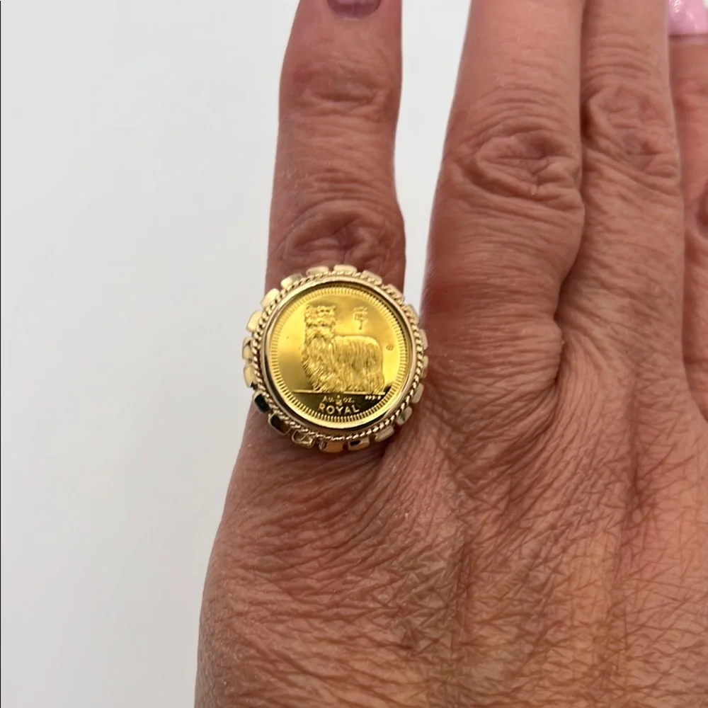 C146 1997 1/10 oz Yorkie .9999 Fine Gold Coin Ring – Set in Solid 14K sz 5.75 - Picture 11 of 12